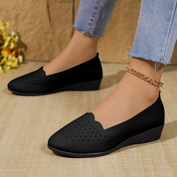 Wensltd Women Flats Shoes Hollow out Round Toe Breathable Closed Toe Slip on Shoes for Women Dressy Spring&Summer