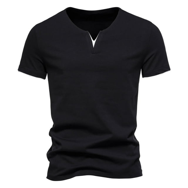 pstuiky camisetas para hombre, Camiseta de manga corta para hombre, color liso, con solapa y botones, a la moda camisas casuales para hombre xxl