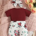 thumbnail image 5 of mgoYE Newborn Baby Girl Summer Clothes Floral Short Sleeve Bubble Romper Bow Shorts Jumpsuit Infant Outfit 0 3 6 9 12 18 Months(Wine,12-18 Months), 5 of 8