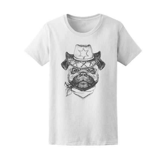 Cowboy Pug Dog T-Shirt Women -Image by Shutterstock, Female XX-Large