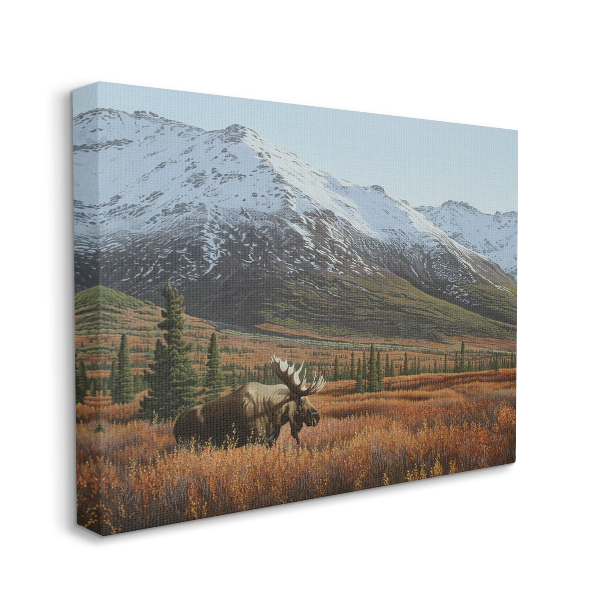 Stupell Industries Moose Rural Mountain Landscape Nature Painting Gallery Wrapped Canvas Print Wall Art, 40 x 30