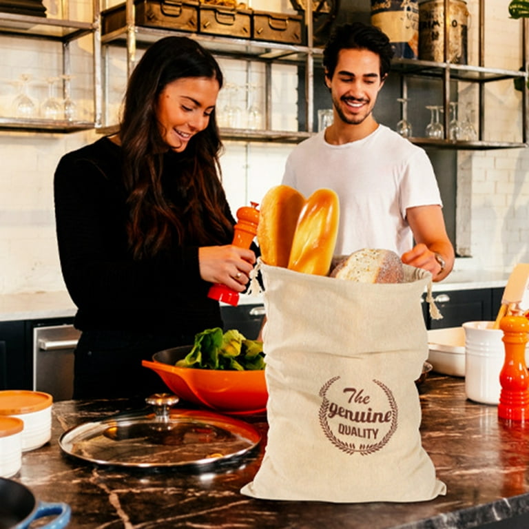 Reusable Linen Bags for Food Storage - Bread Keeper with Drawstring