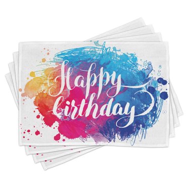 Ambesonne Art Place Mats Set of 4, Birthday Message Colorful, Standard Size, Multicolor