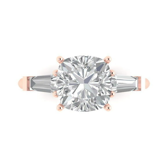 Clara Pucci 14K Rose Gold 3ct Clear Three-Stone Ring for Women
