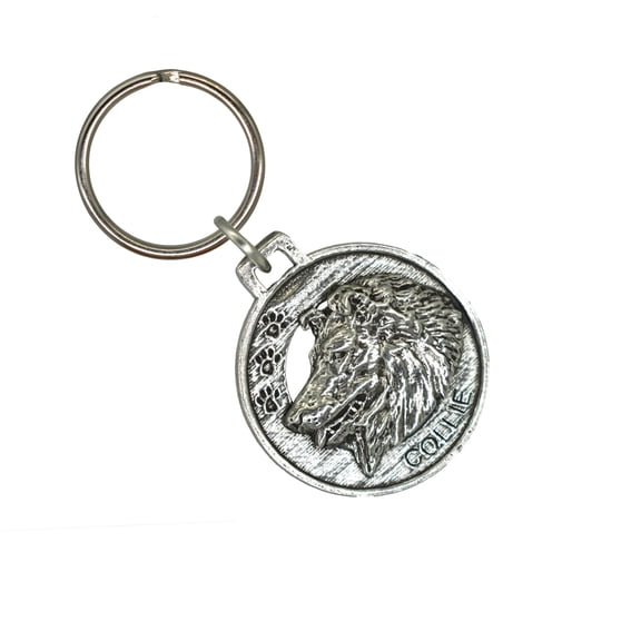 Collie Keychain, D058KC, 1 1/2 Inch, Dog, Welsh Sheep Herding Breed, Metal, Pet, Gift, Handcrafted in the USA, Collection of Dog Breed Designs Available, 100% American Made