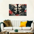thumbnail image 5 of Shadudu Skull Canvas Wall Art Skeleton Couple with Red Rose Flower Painting Poster Romantic Gothic Pictures for Bedroom Wall Decor Framed 24"x 24" 36x24in, 5 of 7