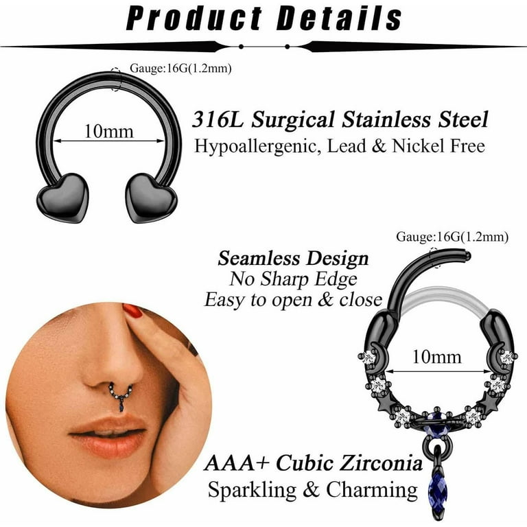 316L Surgical Steel Heart CZ Dangle Cartilage Ring 316L Surgical Steel Heart CZ Dangle Cartilage Ring