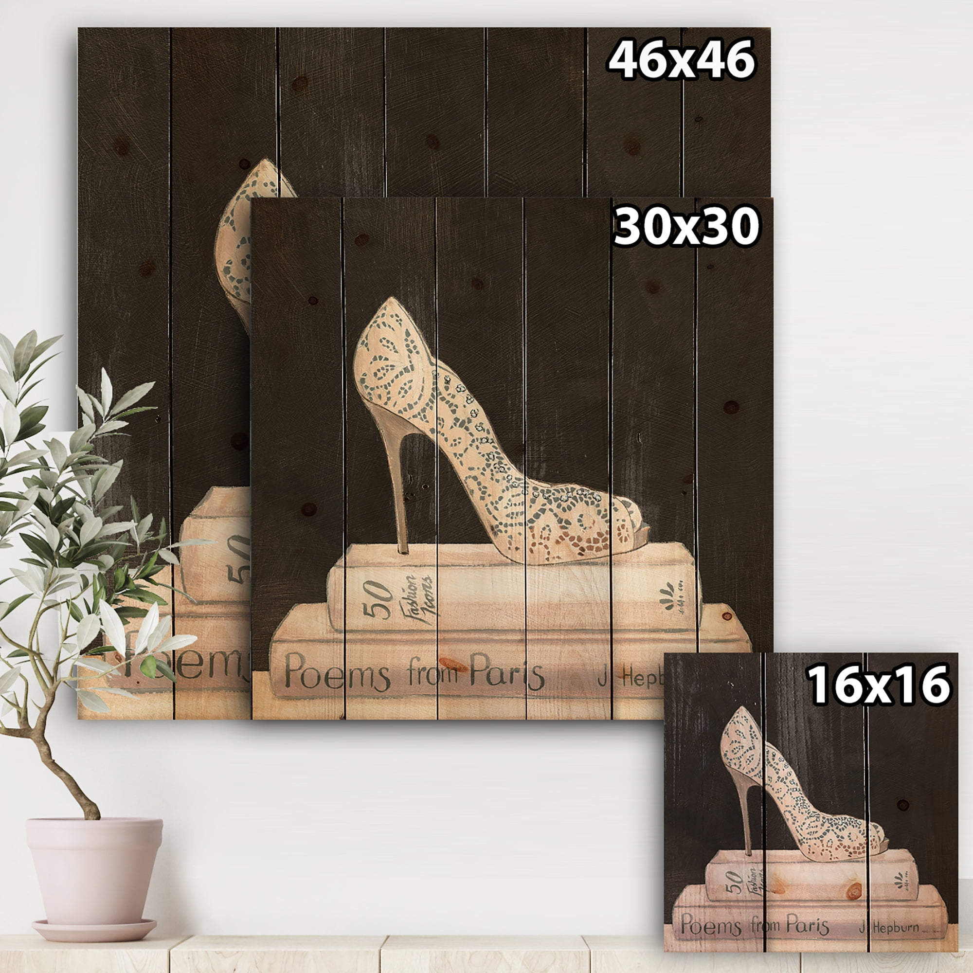 Designart 'Pink Fashion & Glam high heels I' Posh & Luxe Print on Natural Pine Wood