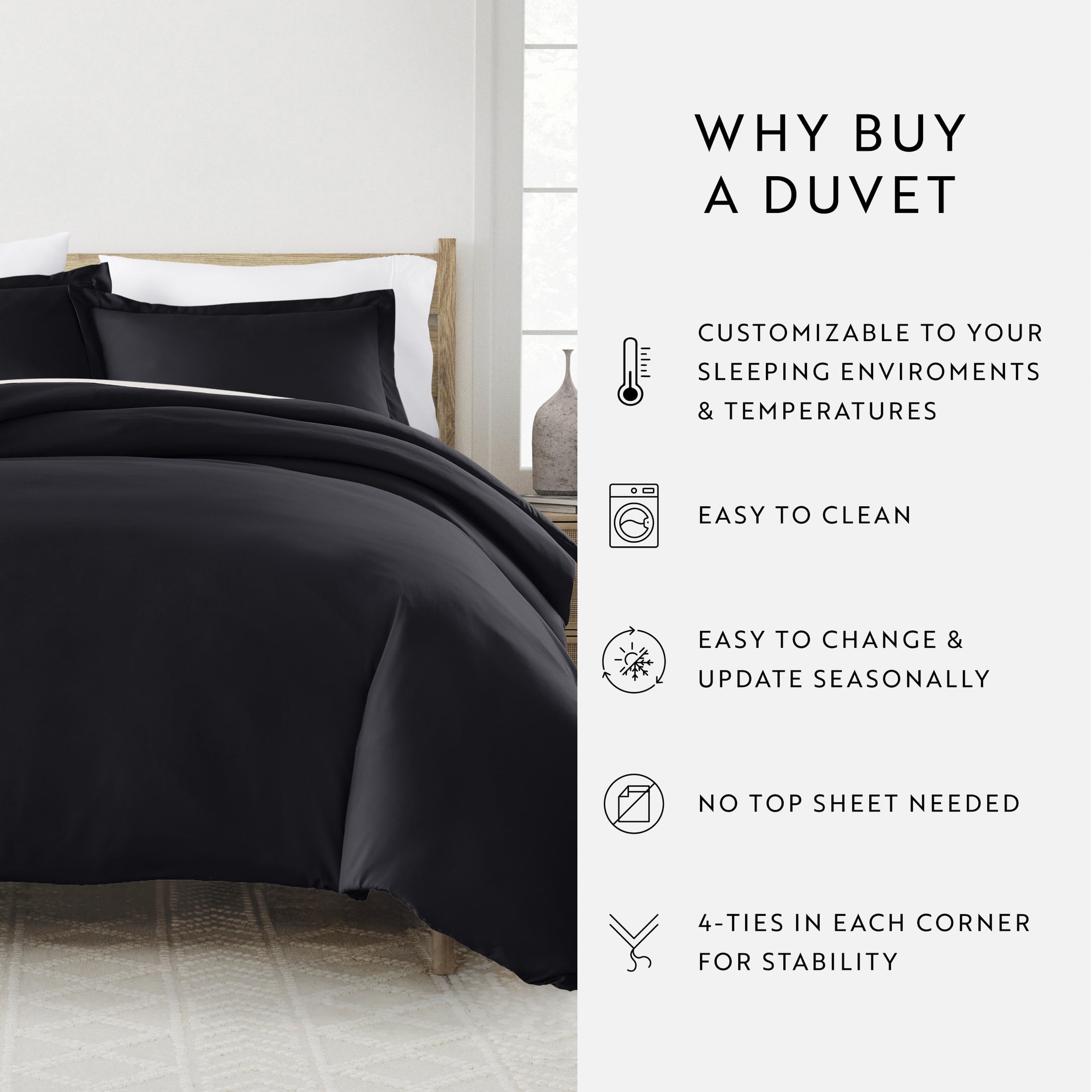 Ultra Soft & Breathable - Duvet Cover Set - Twin/TwinXL Black Bedding by Comfort Canopy