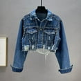 thumbnail image 2 of LSLJS Womens Rhinestone Denim Jacket Cropped Button Down Jean Jacket Trendy Casual Solid Color Denim Jackets with Studded, S-2XL, 2 of 4