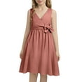 thumbnail image 2 of LEWKW Big Girls Skater Dress Solid Color Sleeveless Bow Knot Waist Elegant A-Line formal Gown for Spring Wedding Guest and Junior Bridesmaid, 2 of 5