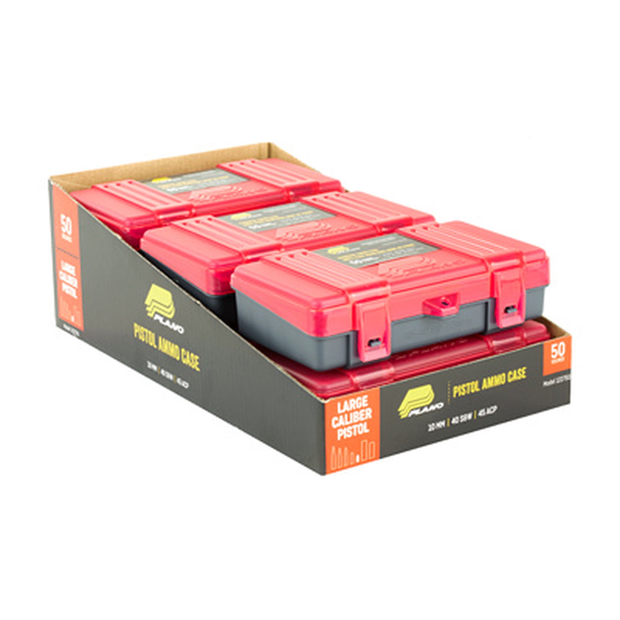Plano Ammo Box with Flip-Top Lid Hard-Shell Plastic Red 50 Round Capacity 6 Pack