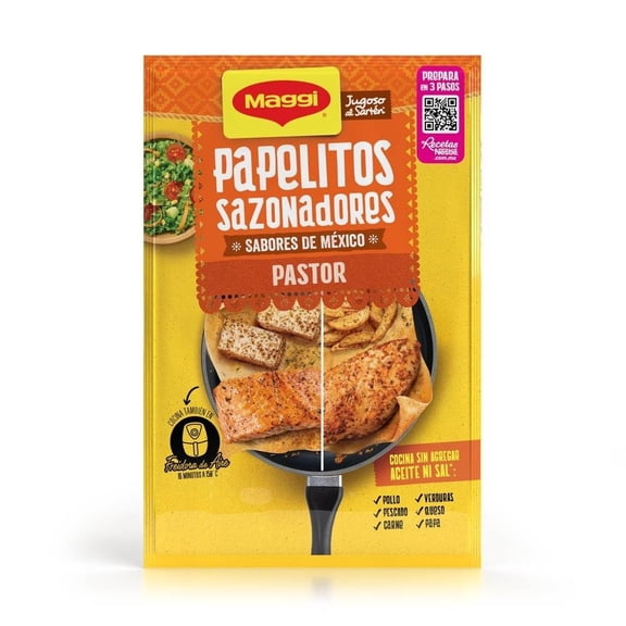 Hojas sazonadoras Maggi Jugoso al Sartén sabor a pastor 1 sobre con 4 pzas