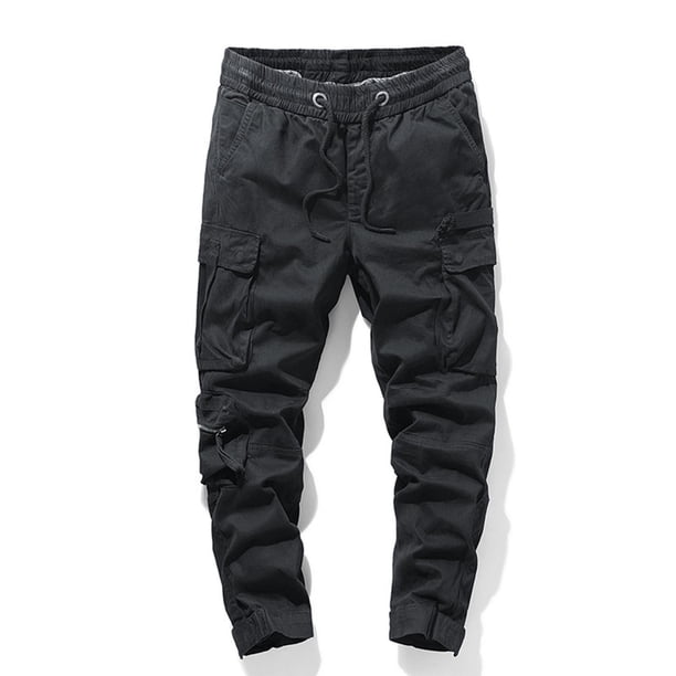 Pantalones largos de moda para hombre, casuales, de color sólido, cargo, con bolsillos y cremallera, cintura elástica, pantalones largos de algodón para hombre.