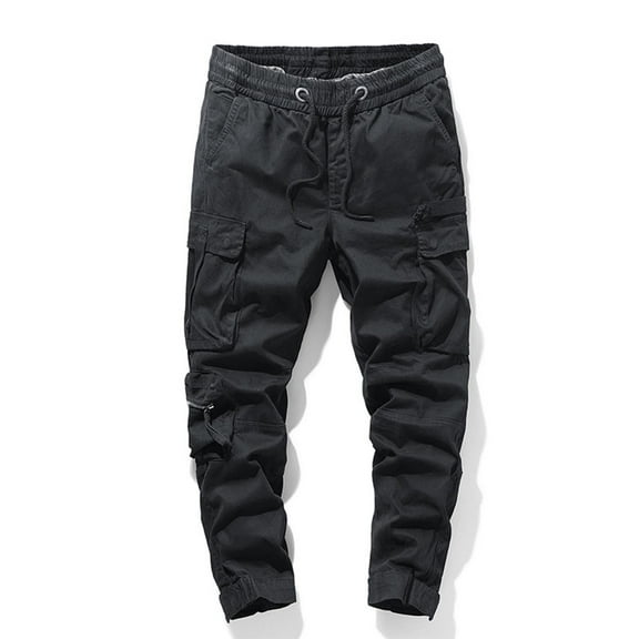 Pejock Men's Cargo Pants Elastic Waist with Zip Pockets, Straight Leg Outdoor Casual Work Trousers, Stretch Comfort Durable Polyester Full Length