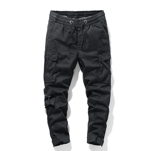 Pantalones largos de moda para hombre, casuales, de color sólido, cargo, con bolsillos y cremallera, cintura elástica, pantalones largos de algodón para hombre.