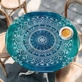thumbnail image 2 of Teal Blue Boho Round Tablecloth, Fitted Table Cover with Elastic for 55"-60" Round Tables, Retro White Rustic Flower Ethnic Pattern Table Cloth Outdoor Indoor Dinning Party Waterproof Tablecloths, 2 of 7