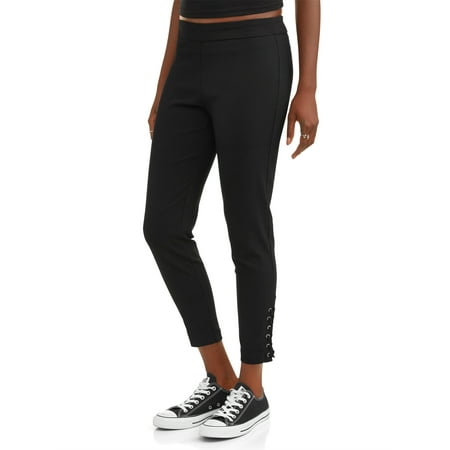 Leather Lace Up Pants - LIFESTYLE ATTITUDE Women's Ankle Slim Lace Up Detail Pull On Pant