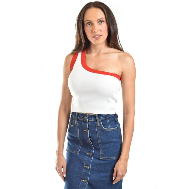 Top asimetrico de un hombro Juvenil, 0196 (Rojo) blanco G