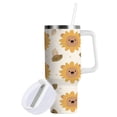 thumbnail image 2 of Stainless Steel Tumbler with Straw and Handle, Double Wall Insulated Tumblers, Cute Bear-face Sunflower, 2 of 9