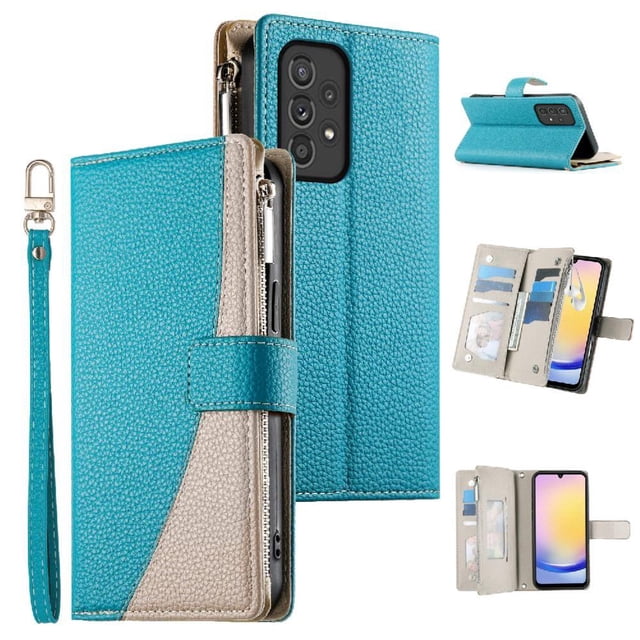 Funda cartera GANGXUN para Samsung Galaxy A33 5G , cuero PU con tarjetero, cremallera, correa de mano, soporte y protección 1158°