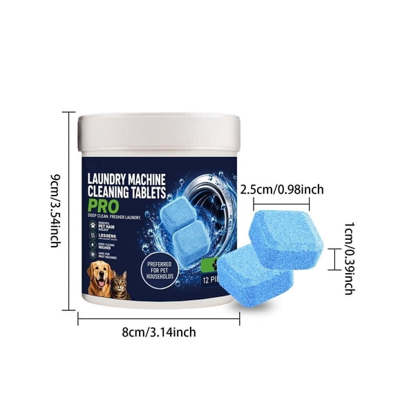 Washing Machine Cleaner Tablets Deep Clean and Deodorizer for All Washers - Removes Odors, Pet Hair, and Buildup Blue
