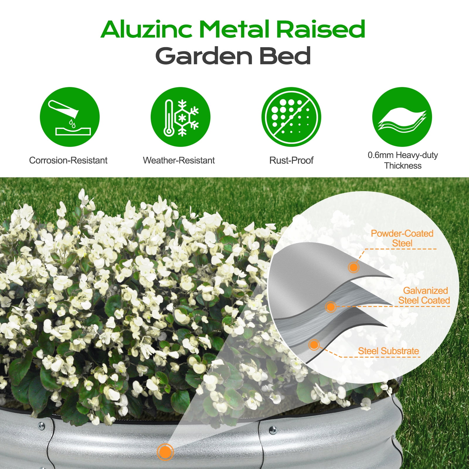 Aoodor 9" Tall 30" Metal Raised Garden Bed Kit, Outdoor Round Planter Box for Vegetables, Flowers, Herbs, Silver