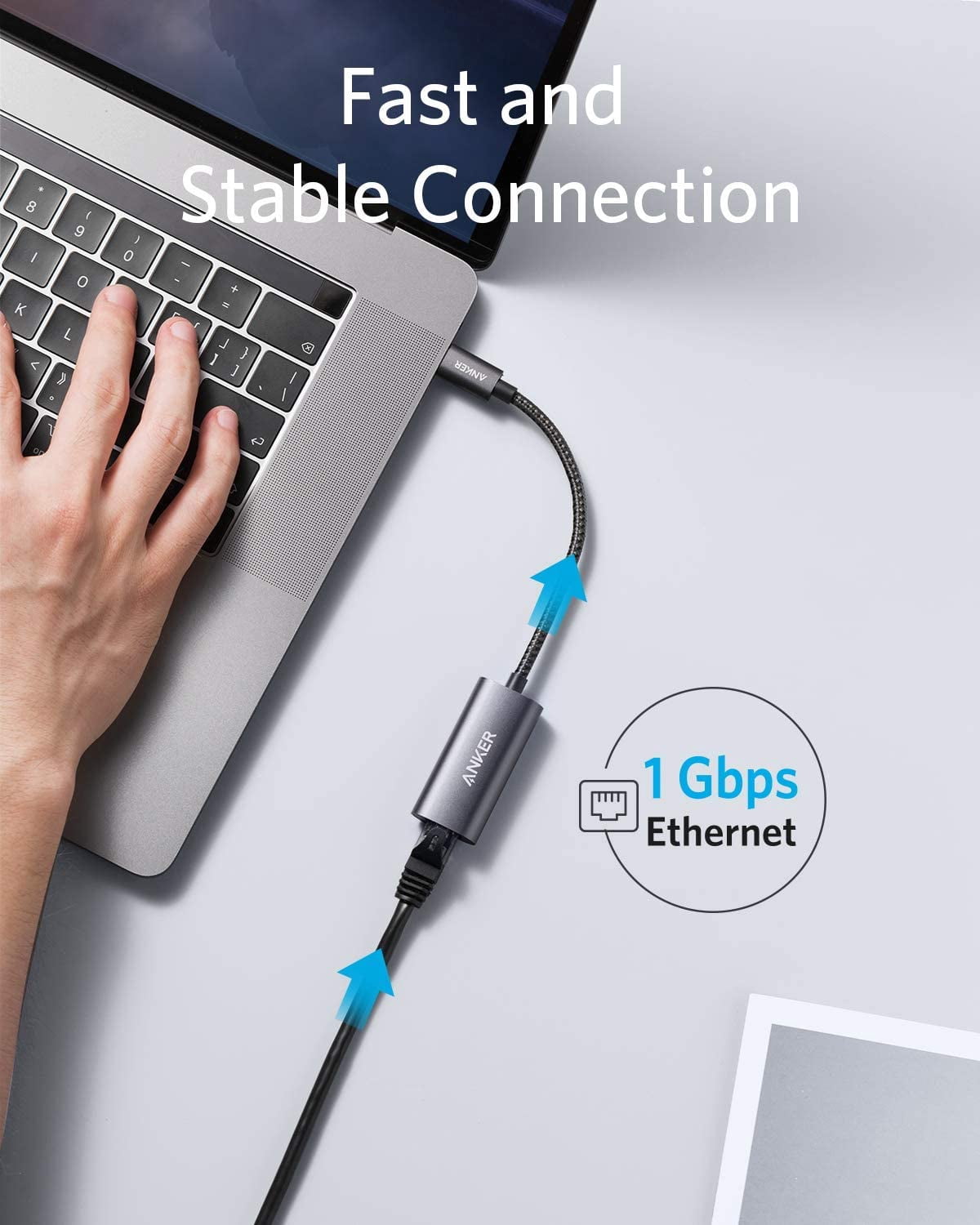 Anker USB C 3.0 to Ethernet Adapter, Portable 1-Gigabit Network Hub