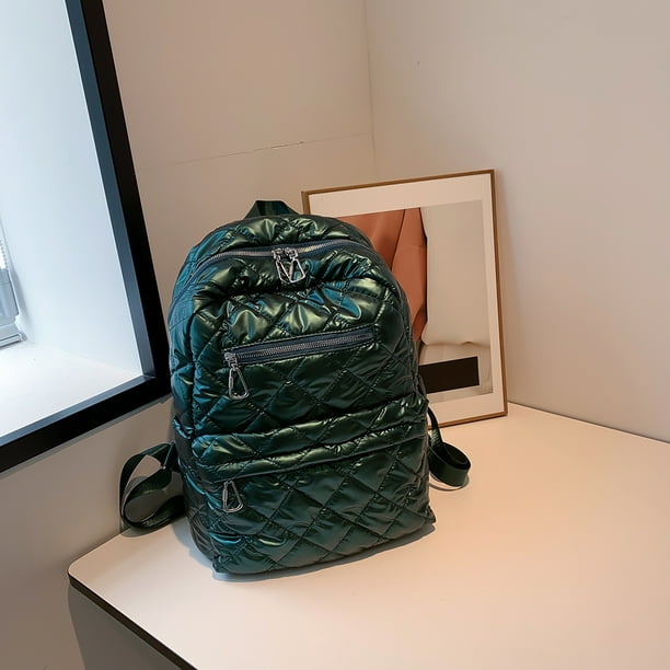 Bolsa Mochilas acolchadas para mujer Rhombic Lattice Mochila de invierno para ninas verde Likrtyny Para Estrenar Bodega Aurrera en linea