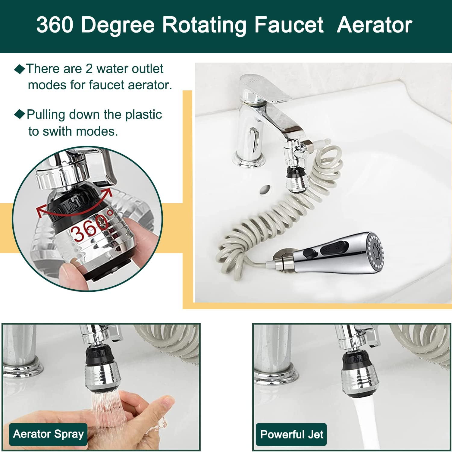 Kitchen Faucet Hose Attachment, Sink Sprayer Attachment with Sprayer Replacement Head, 79” Recoil Hose, Pressurized Faucet Aerator and Diverter Valve (5 Adapters) for Washing Fruit/Dishes, Pet Shower