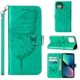 thumbnail image 1 of SaniMore Case for iPhone 14 Pro (6.1" 2022), PU Leather Skin with Luxury Embossed Butterfly [Wrist Strap & Card Slots & Flip Kickstand] Full-body Shockproof Business Wallet Cover, Green, 1 of 9