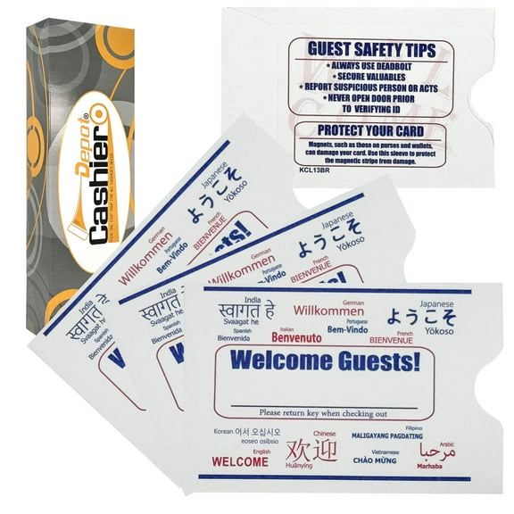 500 Cashier Depot Key Card Envelope/Sleeve " Welcome Guests" 2-3/8" x 3-1/2" Sturdy 24lb White Paper, 500/Box (Green)