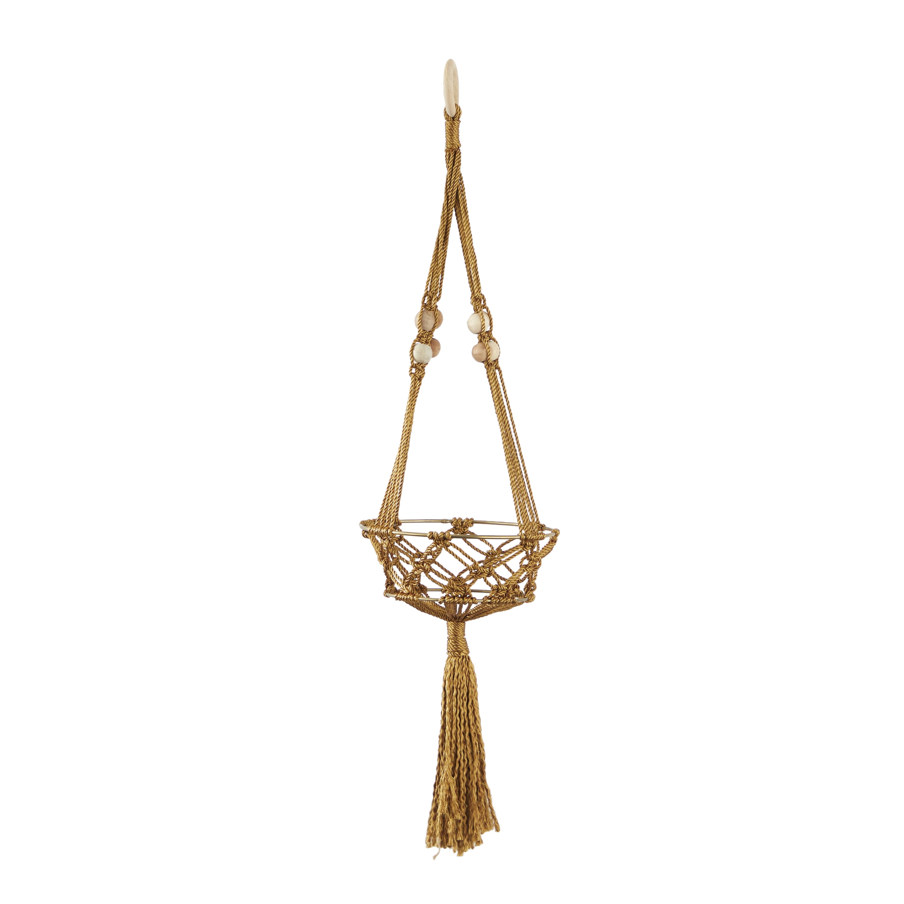DecMode 8" x 8" x 29" Round Brown Fabric Handmade Hanging Macrame Wall Planter