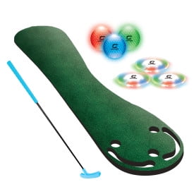 Cipton LED Light-Up Putting Green Set – Includes 3 LED Golf Balls & Putter, 10ft Indoor/Outdoor Mini Golf Mat