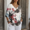 thumbnail image 3 of Yuyamidu Linen Tunic Shirt for Women Size 3XL Casual 3/4 Sleeve Tunic Blouse Button Down Dressy Work Blouse Chinese Tops, Chinese Plum Blossom Florals, 3 of 7