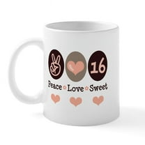 CafePress - Peace Love Sweet Sixteen 16Th Birthday Mug - 11 oz Ceramic Mug - Novelty Coffee Tea Cup