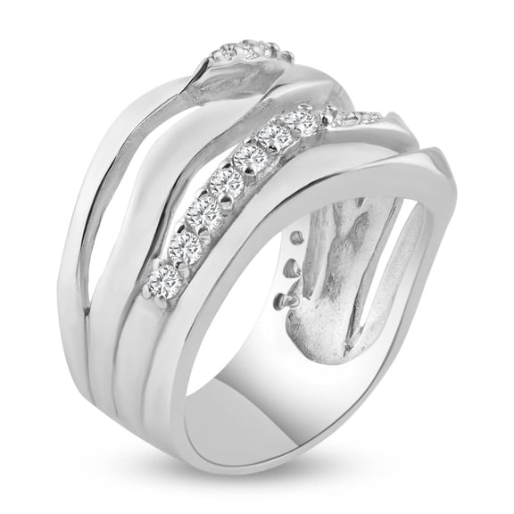 Sterling Silver 925 Rhodium Plated Alternating Crisscross Hot Ring White CZ Female Size 8