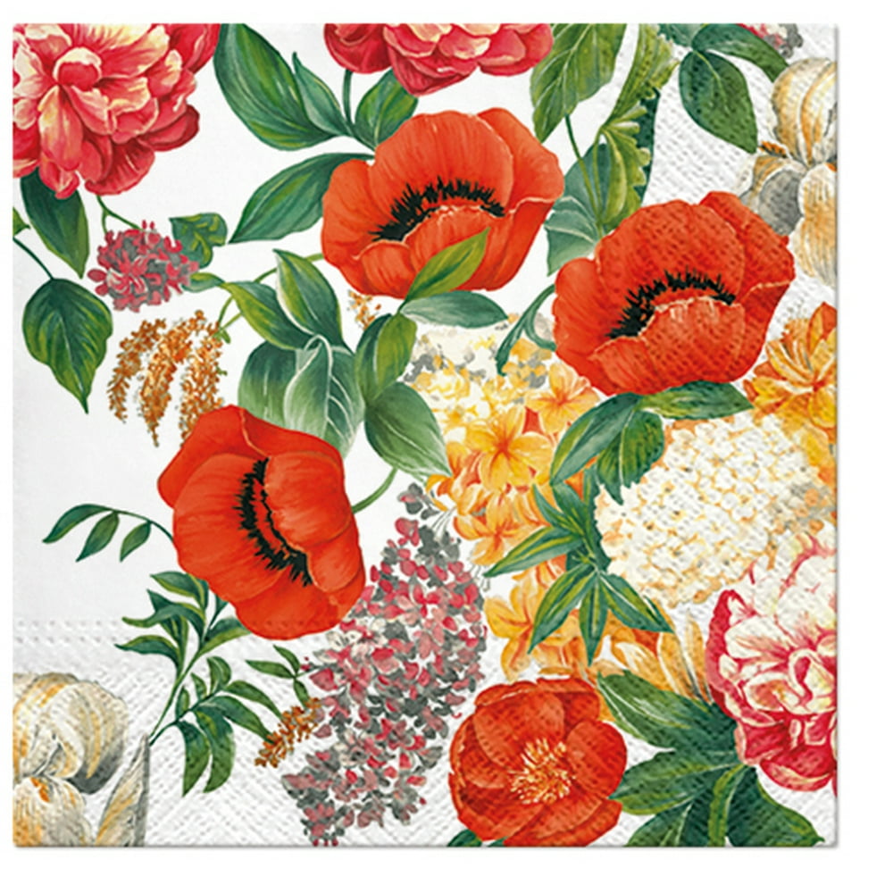 Red Poppy Meadow Decorative Floral Lunch Paper Napkins 100pcs