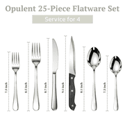 Astercook 25-Pieces Silverware Set with Steak Knives, Tableware Set for 4 - Great Food-Grade Stainless Steel Flatware Set, Mirror-Polished Dining Utensil Set Perfect for Home & Restaurant