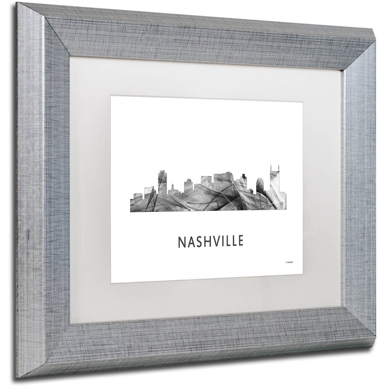 Trademark Fine Art 'Nashville Tennessee Skyline WB-BW' Canvas Art by Marlene Watson, White Matte, Silver Frame