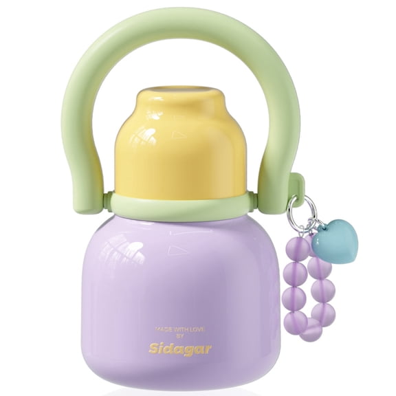Sidagar 22 oz Insulated Stainless Steel Water Bottle with Straw and Handle, Wide Mouth Leakproof Lid, Lavender Purple