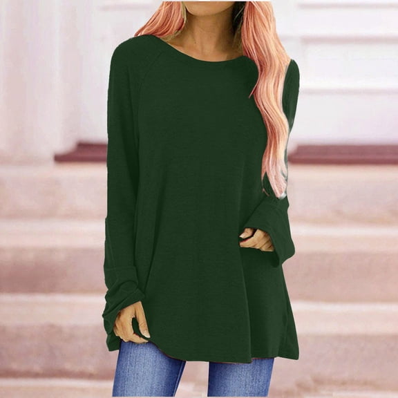 Green Women's Long Sleeve T-shirt, Long Shirt Women'S Long Sleeve Oversize Basic Long Sleeve Pullover Tunic Crew Neck V Neck Long Sleeve Top Casual Plain Tops Spring Summer Cotton Blouses Long Sleeve,
