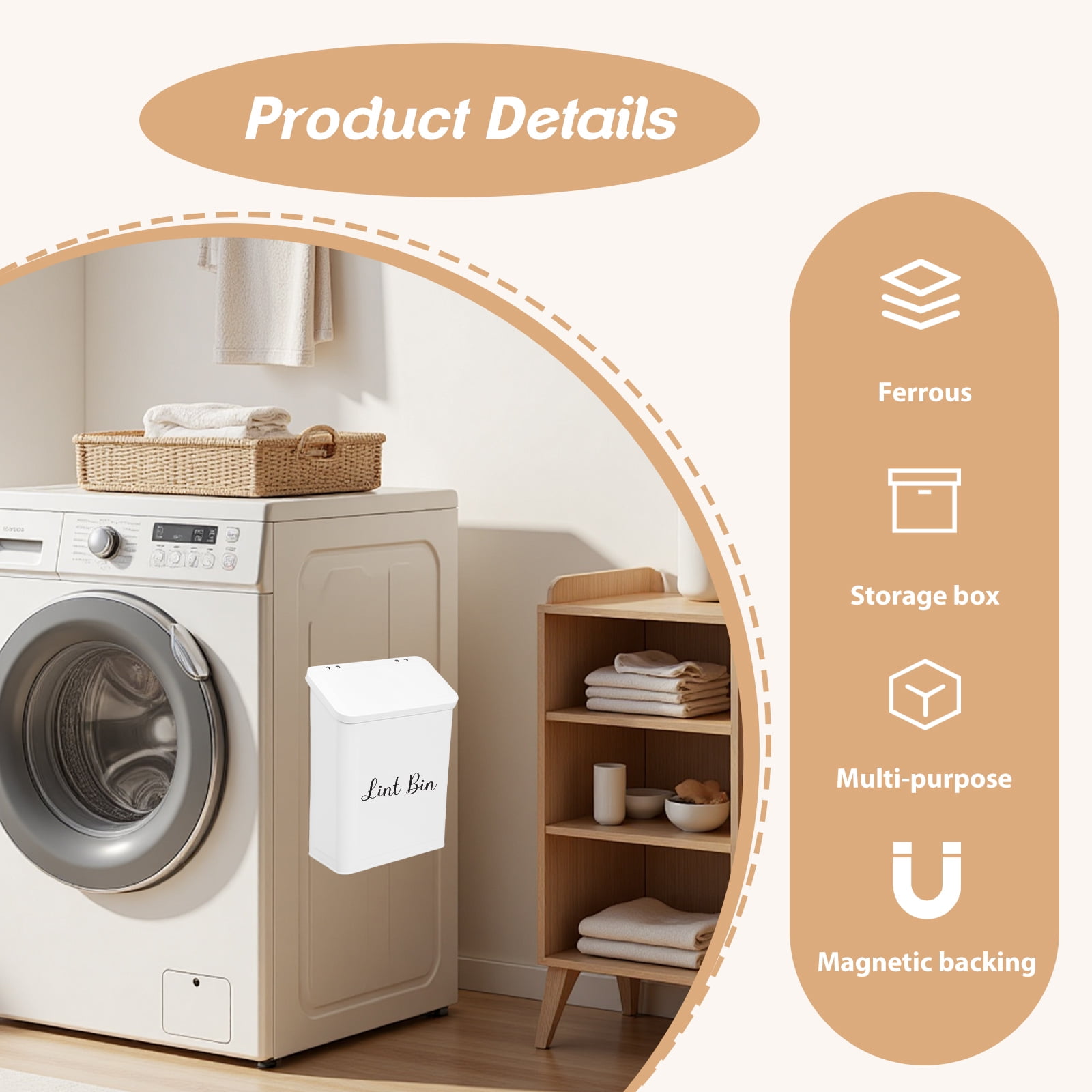 Threns Magnetic Lint Bin Holder with Lid Multipurpose Lint Storage Box Space Saving Container for Laundry Room Organization Decor