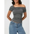 thumbnail image 5 of Michellecmm  Women's Asymmetric Tops Off Shouler Short Sleeve Ruched T-Shirt, 5 of 8