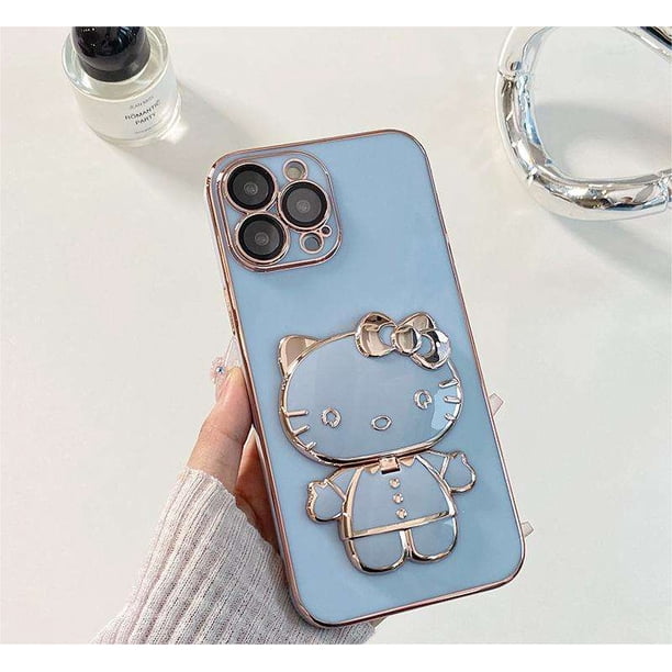 Funda de teléfono móvil de Tpu con espejo de maquillaje de gato 3d, Popular entre chicas, Hello Kitty, para Iphone 15, 14, 13, 12, 11 Pro Max, con soporte