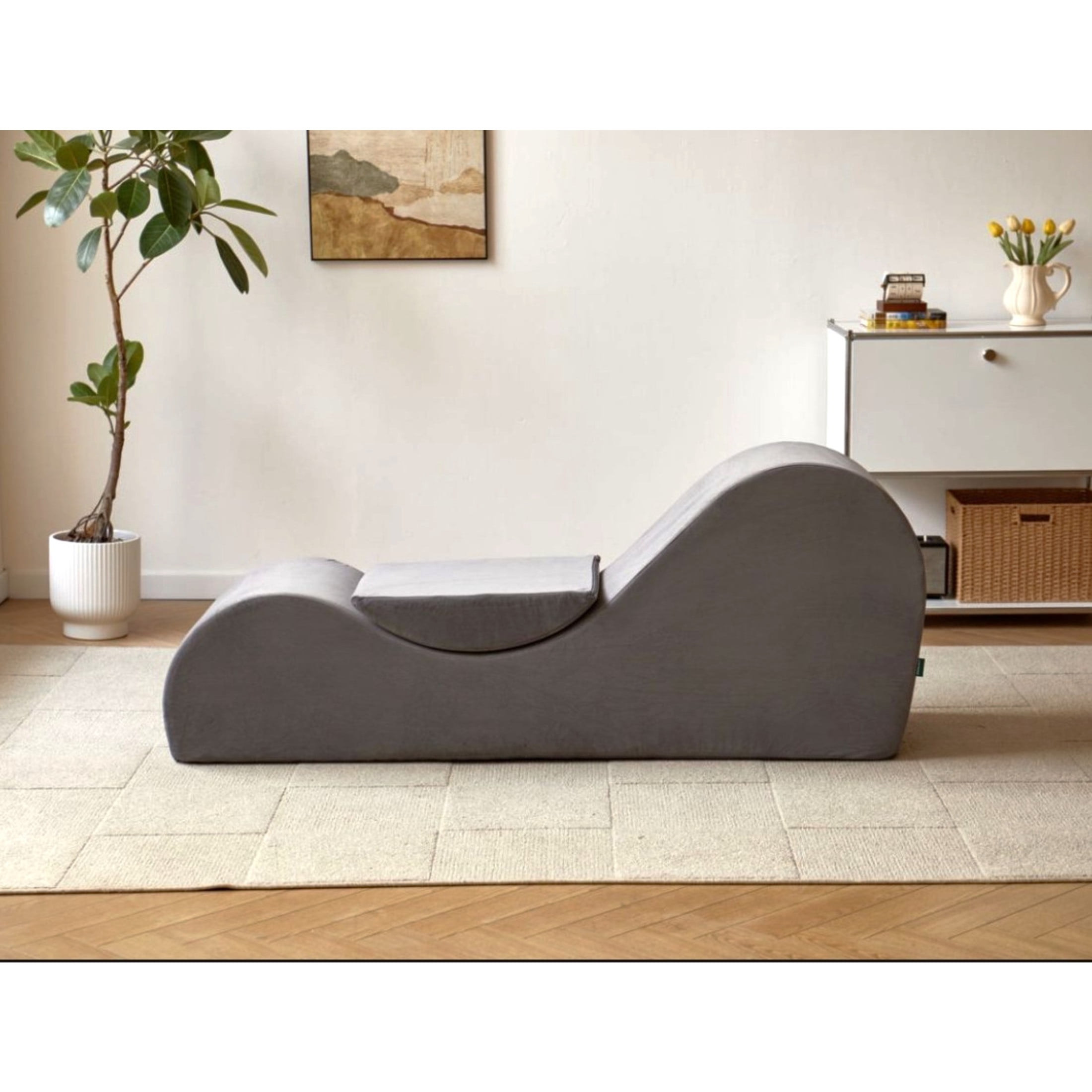 GDF Studio 62.5" Ergonomic Chaise Lounge Chair with High-Density Foam, Machine-Washable Cover, Gray