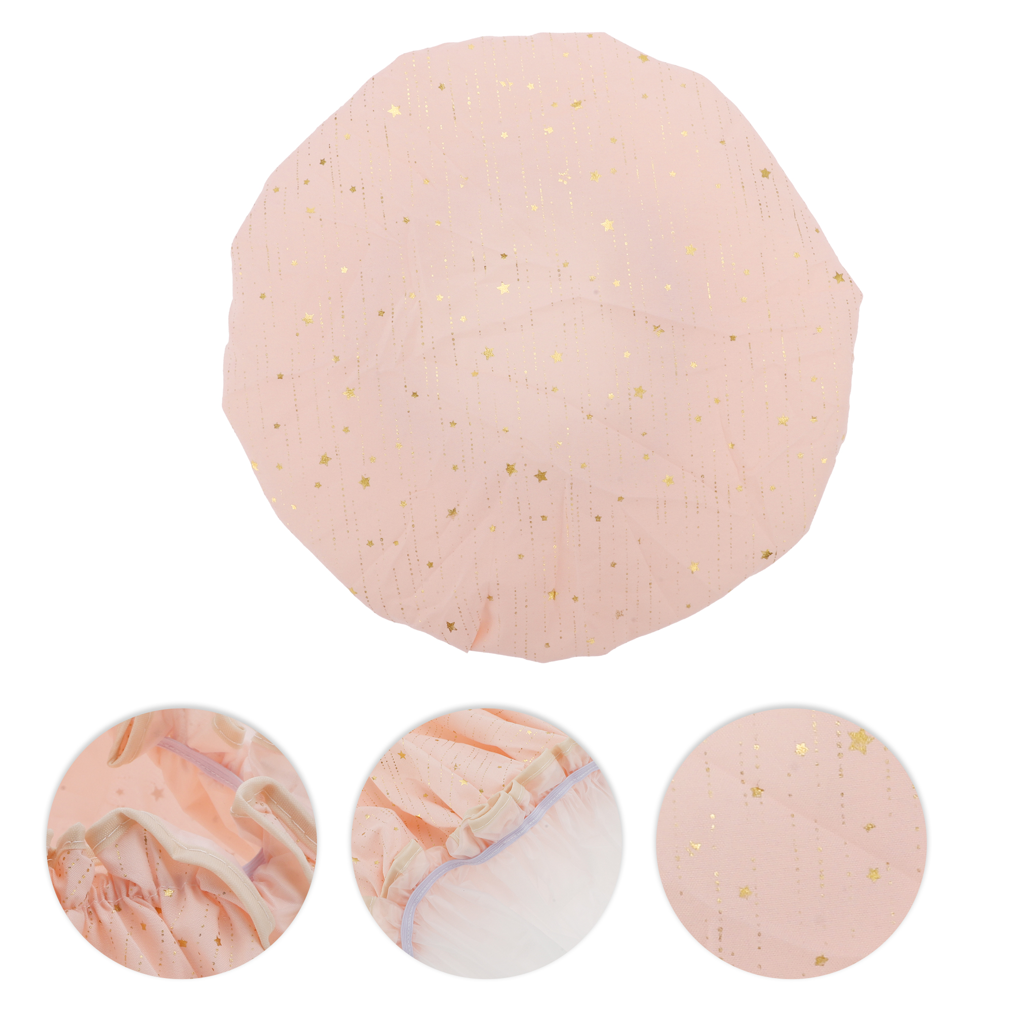 Unique Bargains Women Gold Stars Shower Cap for Bathroom 1 Pc Pink