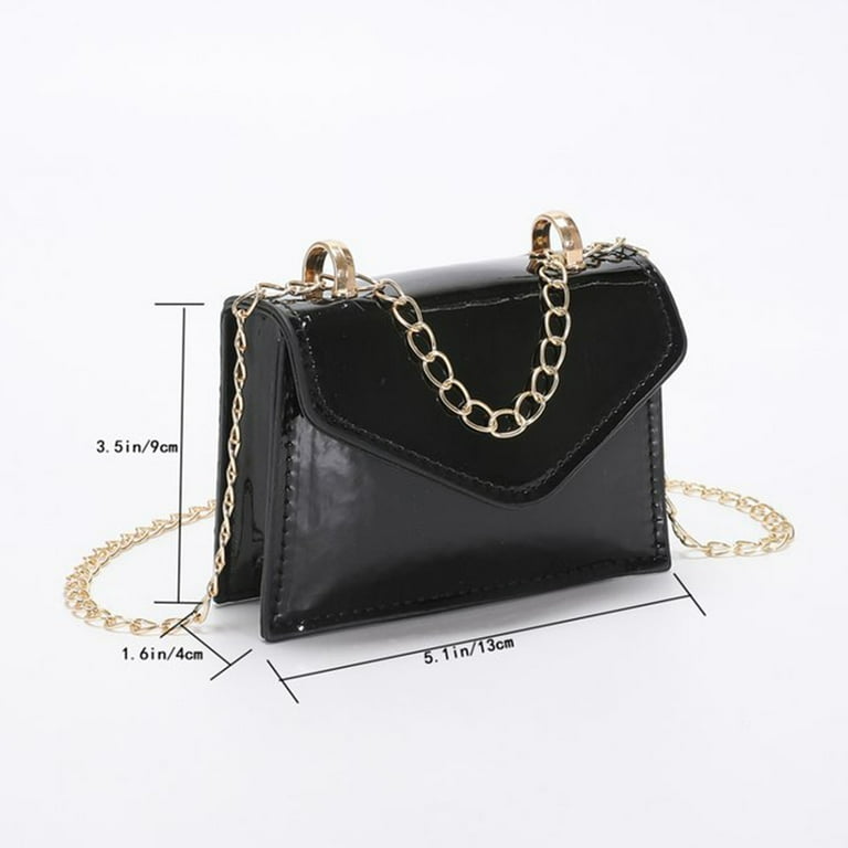 Women's Black Faux Patent Leather Chain Strap Handbag