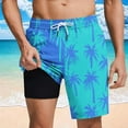 thumbnail image 2 of LIBRCLO Mens Swim Trunks with Liner 2 in 1 Quick Dry Bathing Suits Hawaiian Coconut Tree Print Lightweight Breathable Board Shorts Summer Beach Shorts Sky Blue L, 2 of 6
