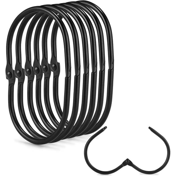 Shower Curtain Hooks, 12 Pcs Shower Curtain Rings, Oval Snap Black Shower Curtain Hooks, Metal Shower Curtain Hooks Rust Proof, Glide Smoothly Shower Hooks for Shower Curtain Rod (Black)
